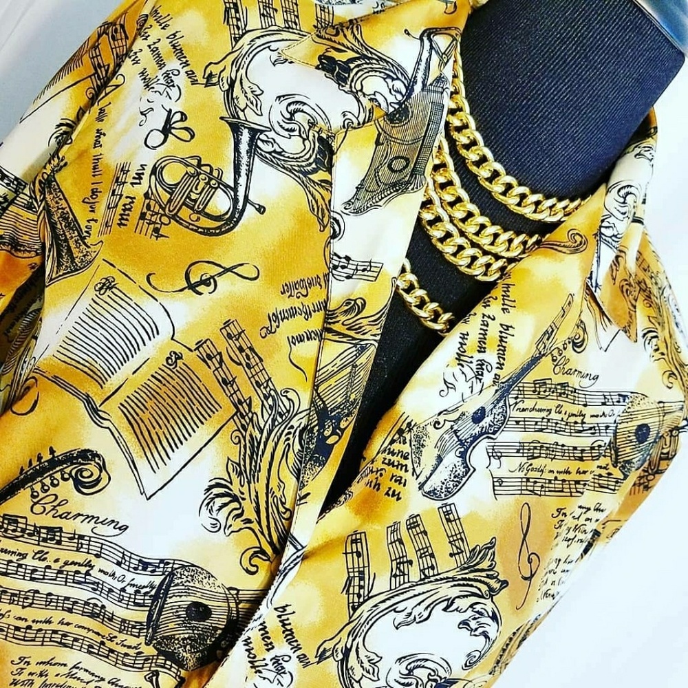 Vintage Music Notes Blouse Size M